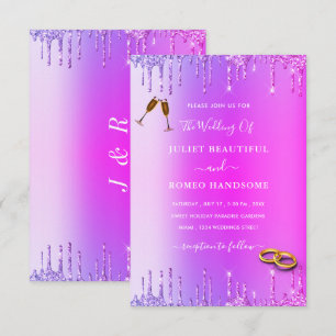 Lila Neon Glitzer Tropfen Hochzeit Einladung