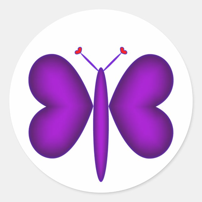 Lila Neon Hearts Butterfly Runder Aufkleber (Vorderseite)