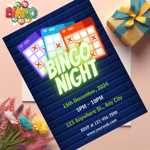 Lila Neon Minimalistische Bingo-Nacht-Einladung Einladung