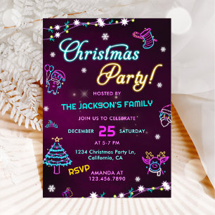 Lila Neon Modern Holiday Weihnachten Party Einladung