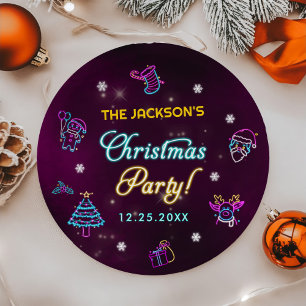 Lila Neon Modern Holiday Weihnachten Party Pappteller