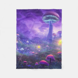 Lila Neon Mushrooms Fleece Blanket
