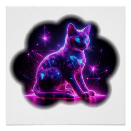Lila Neon-Siamkatze mit blauen Augen und Sternenex Poster