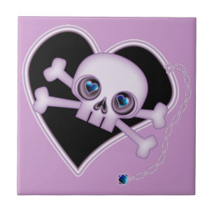 Lila Neon Skull Fliese