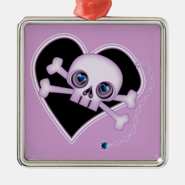 Lila Neon Skull Silbernes Ornament (Vorne)