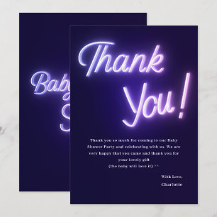 Lila Neon-Text Baby Shower Dankeskarte