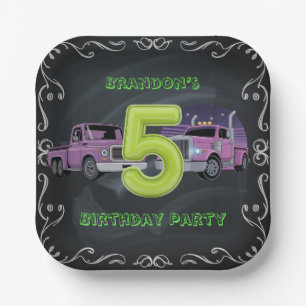Lila Neon Trucks 5. Geburtstagsparty Pappteller