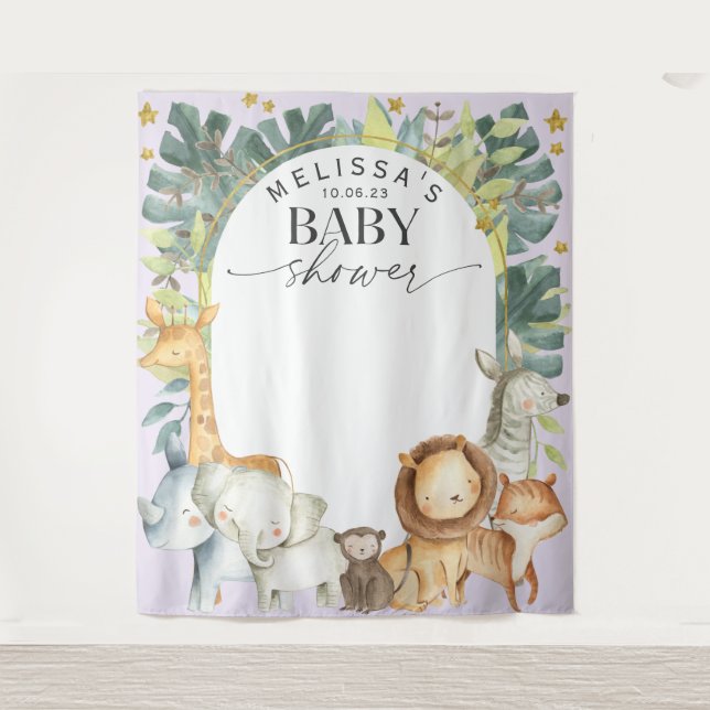 Lila niedliche Dschungeltiere Dusche Hintergrund Wandteppich (Vorderseite)