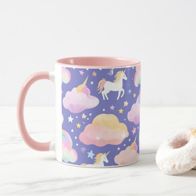 Lila Niedliche Rainbow-Kindermädchen Tasse (Mit Donut)