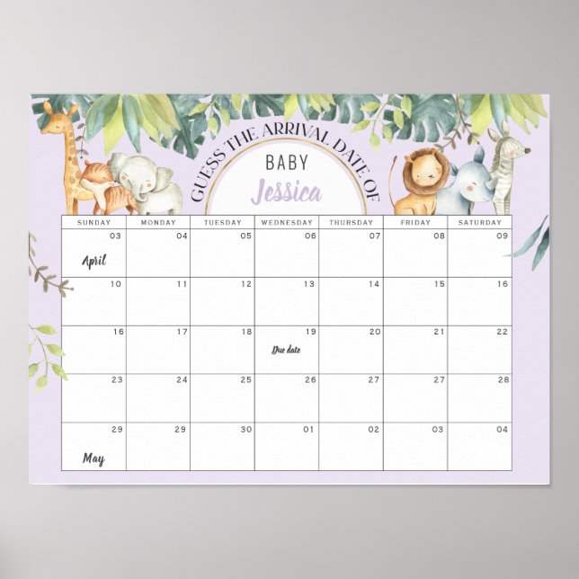 Lila niedliche Tiere Babydusche Poster (Vorne)