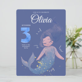 Lila Niedliche Wasserfarbe Mermaid Geburtstag Einladung