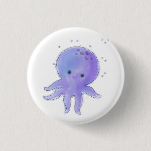 Lila Niedlicher Oktopus Wasserfarbe Button