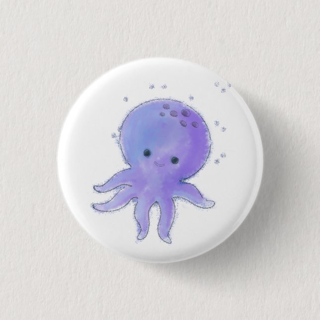 Lila Niedlicher Oktopus Wasserfarbe Button (Vorderseite)