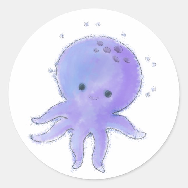 Lila Niedlicher Oktopus Wasserfarbe Runder Aufkleber (Vorderseite)