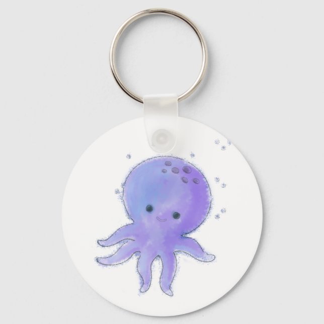 Lila Niedlicher Oktopus Wasserfarbe Schlüsselanhänger (Vorderseite)