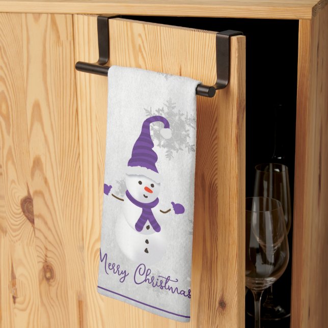 Lila Niedlicher Snowman Ferienhaus Küchentuch (Drittel gefaltet)
