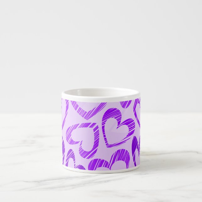 Lila Niedliches Sketch Herzmuster Espressotasse (Vorderseite)