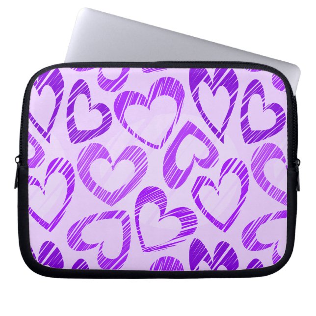 Lila Niedliches Sketch Herzmuster Laptopschutzhülle (Vorderseite)