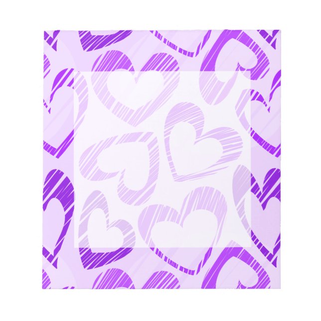 Lila Niedliches Sketch Herzmuster Notizblock (Vorderseite)