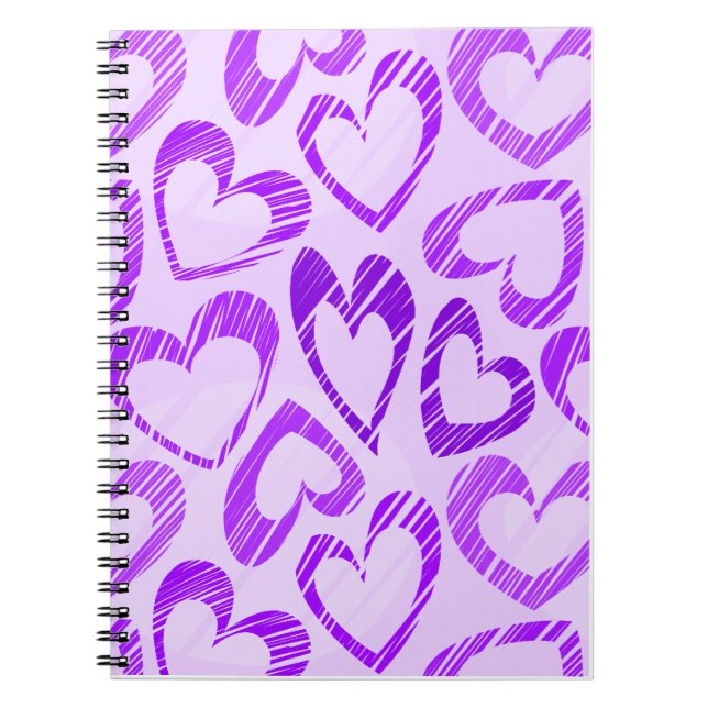 Lila Niedliches Sketch Herzmuster Notizblock (Vorderseite)