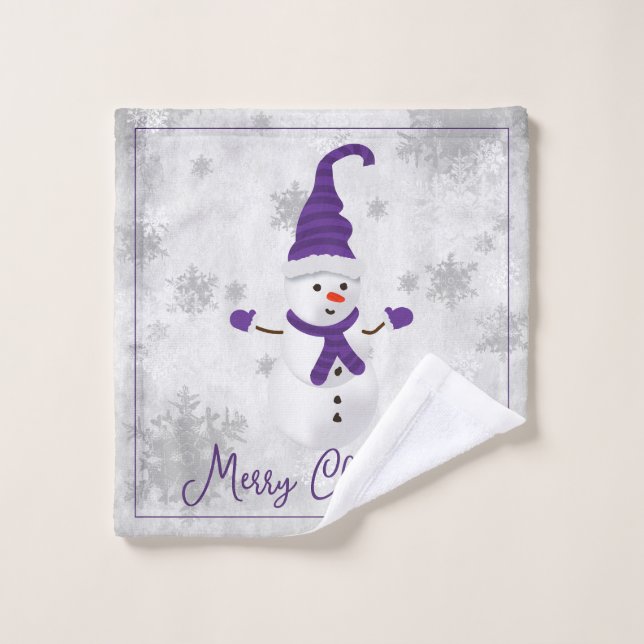 Lila Niedliches Snowman Holiday Handtuch Set (Waschlappen)