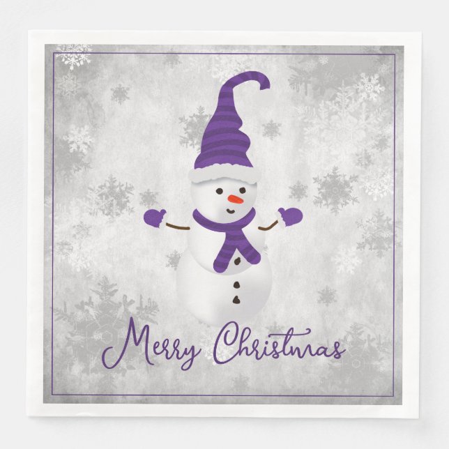 Lila Niedliches Snowman Holiday Paper Napkin Serviette (Vorderseite)