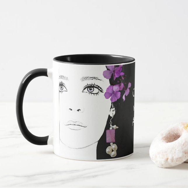 Lila, niedliches, trendiges Gothgirl Tasse (Mit Donut)