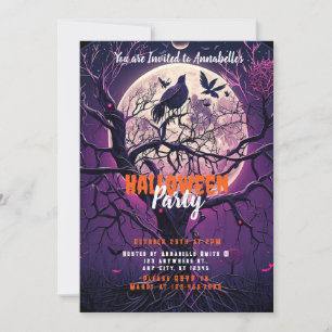 Lila Night Full Moon Creepy Tree Halloween-Party Einladung