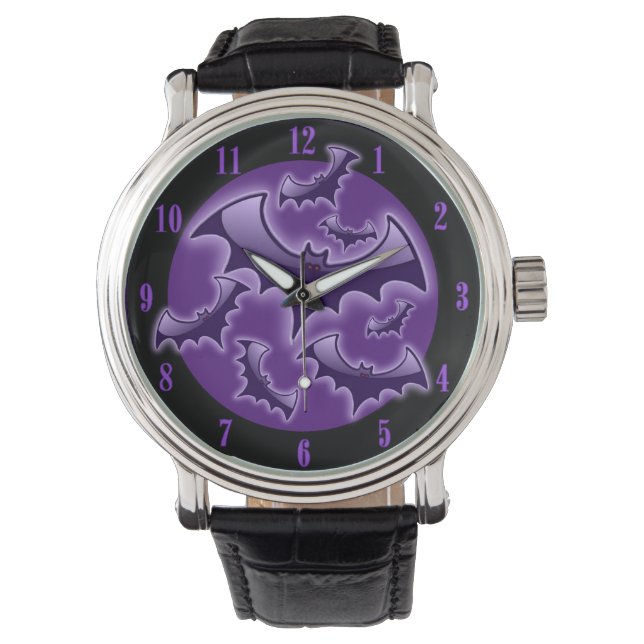 Lila Night Wing Bats Armbanduhr (Vorderseite)