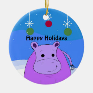 Lila Nilpferd-Weihnachtsbaumanhänger Keramik Ornament
