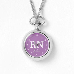 Lila Nurse RN Personalisiert Silver Armbanduhr