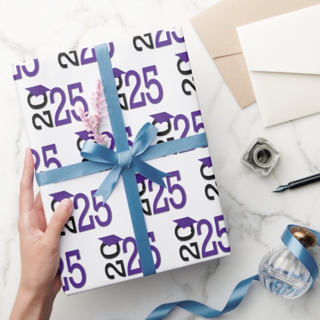 lila Obergrenze für 2025 Abschluss auf schwarz Geschenkpapier (Schenken)