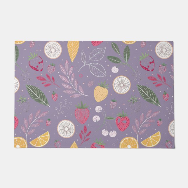"Lila Obst- und Blumenmuster, Türmatte" Fußmatte (Vorderseite)