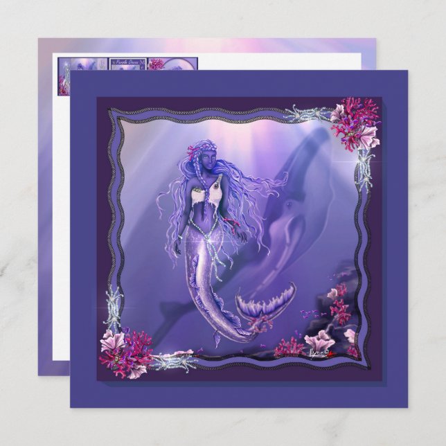 Lila Ocean Mermaid-Blindkarte (Vorne/Hinten)