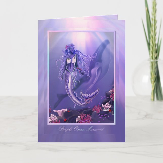 Lila Ocean Mermaid-Blindkarte Karte (Vorderseite)