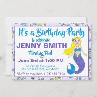 Lila Ocean Mermaid Bubbles Birthday Pool Party Einladung