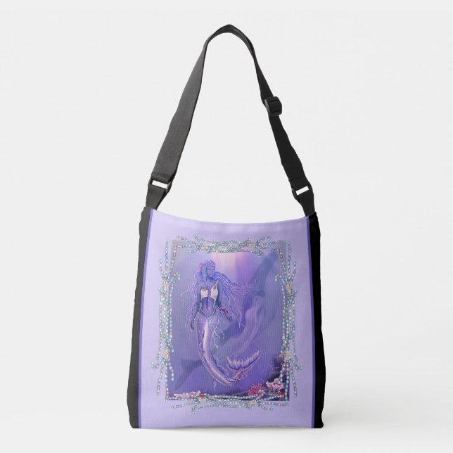 Lila Ocean Mermaid Crossbody Bag Tragetaschen Mit Langen Trägern (Vorderseite)