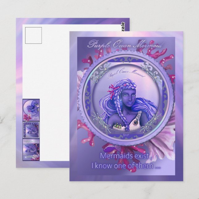 Lila Ocean Mermaid Postkarte (Vorne/Hinten)