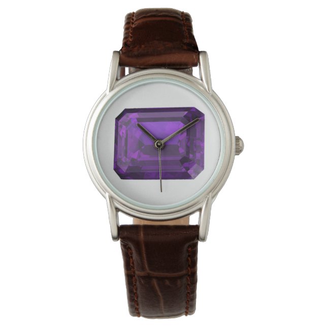 Lila Octagon Amethyst Wrist Watch Armbanduhr (Vorderseite)