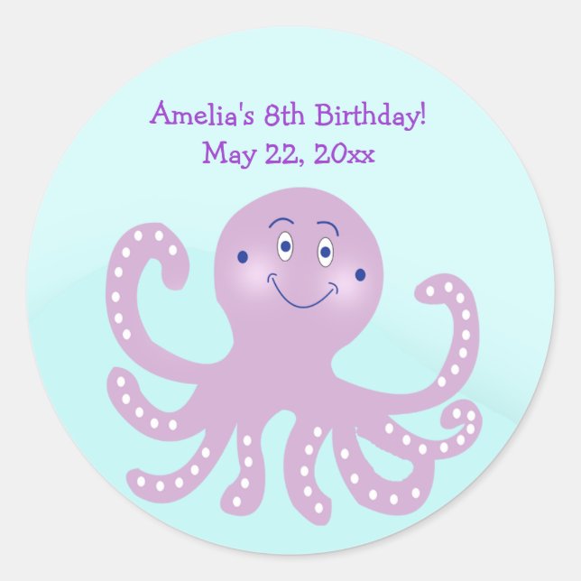 Lila Octopus Geburtstag Custom Gevor Sticker (Vorderseite)