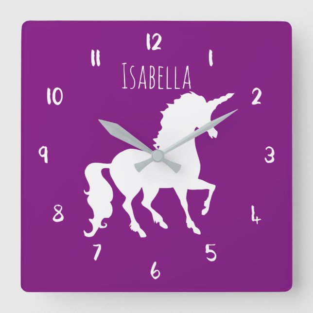 Lila oder benutzerdefinierte Farbe Einhorn Persona Quadratische Wanduhr (Vorderseite)