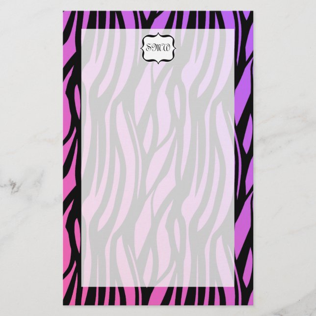 Lila oder rosa Zebrastreifen Monogramm Briefpapier (Vorderseite)