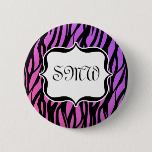 Lila oder rosa Zebrastreifen Monogramm Button