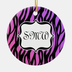 Lila oder rosa Zebrastreifen Monogramm Keramikornament