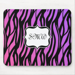 Lila oder rosa Zebrastreifen Monogramm Mousepad