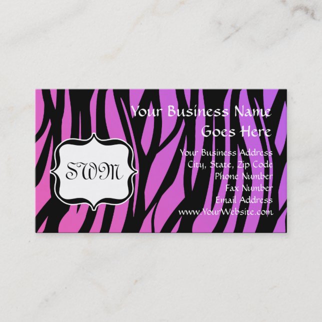 Lila oder rosa Zebrastreifen Monogramm Visitenkarte (Vorderseite)