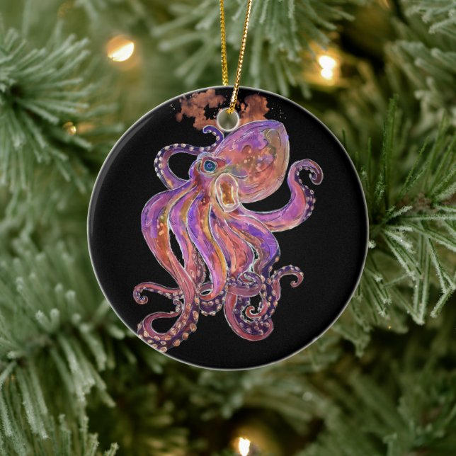 Lila Oktopus Keramik Ornament (Baum)