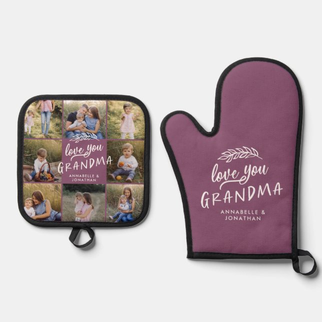 Lila Oma-Mehrfach-Foto Ofenhandschuh & Topflappen-Set (Vorderseite)