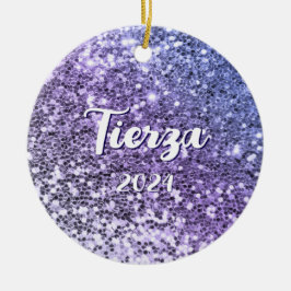 Lila Ombre Chunky Glitzer Personalisiert Keramik Ornament