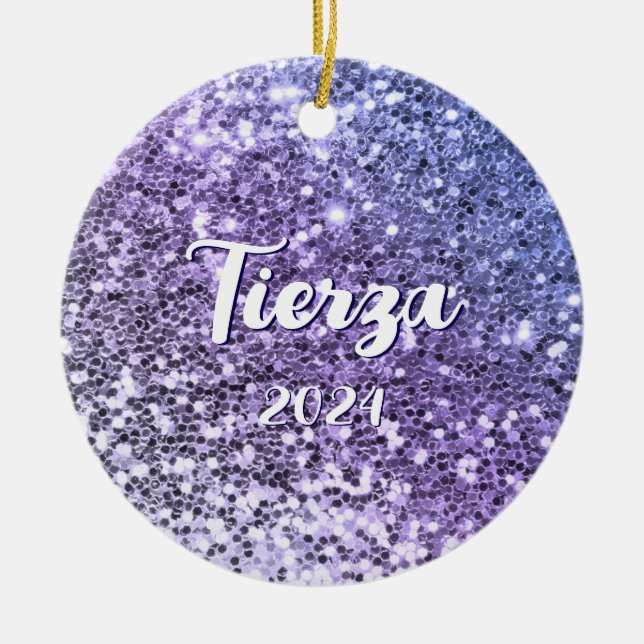 Lila Ombre Chunky Glitzer Personalisiert Keramik Ornament (Vorne)